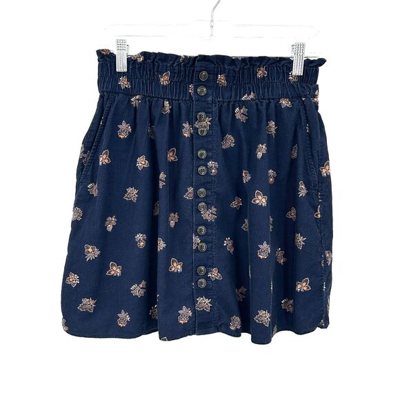 Madewell Dresses & Skirts - MADEWELL Navy Blue Floral Baby Corduroy Paperbag Button Front Mini Skirt Small